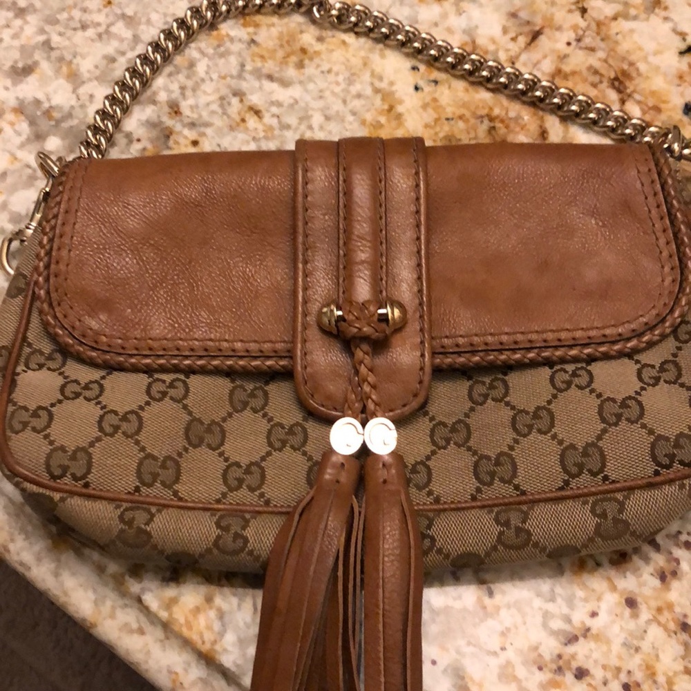 Tan leather/ fabric Almost  New  Gucci bag